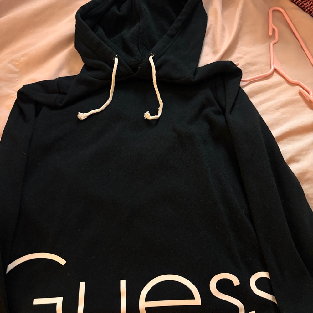 Guess Black Hoodie with White Drawstrings